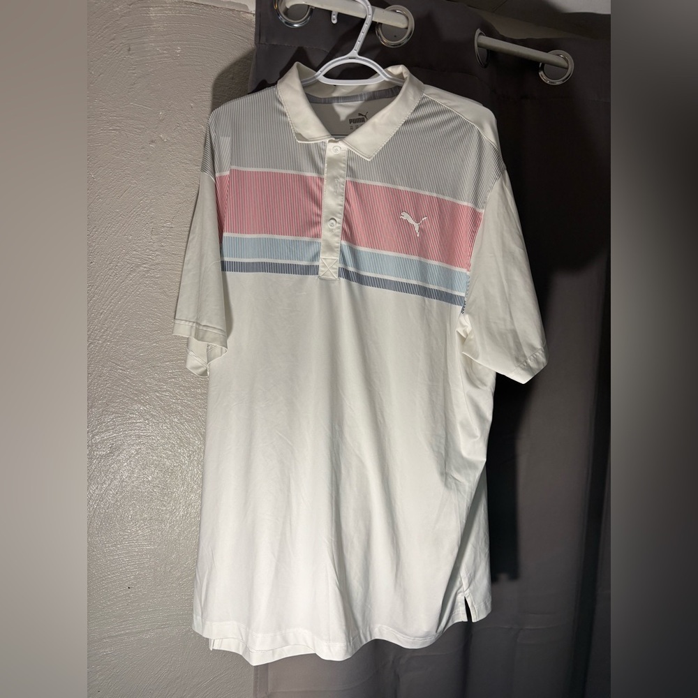 Puma Men's Polo Shirt with Pink and Blue Stripes